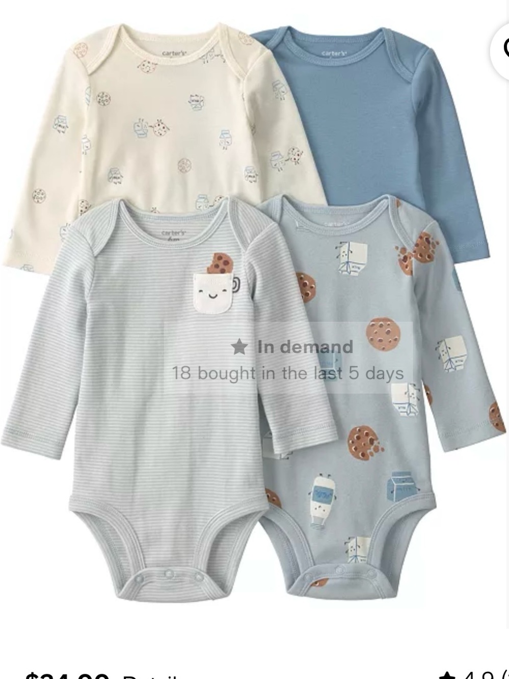 Carter’s Baby Boys' Milk & Cookies Round Neck Bodysuits, 4-Pack